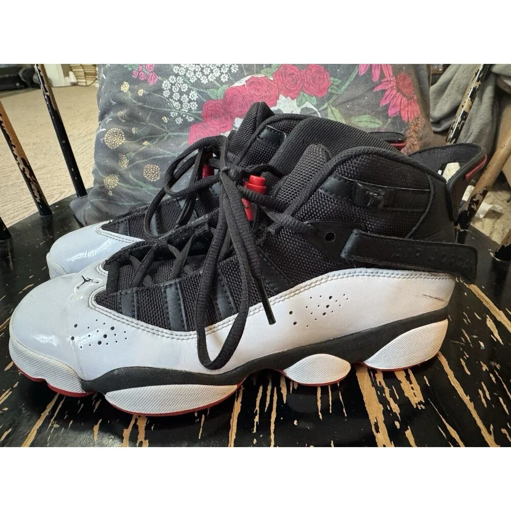 Nike Air Jordan 6 Rings Black/White/Red Youth Sz 7Y Sneakers Shoes 323419-067